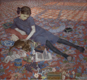 Felice Casorati, Bambina che gioca sul tappeto rosso, 1912, olio su tela, Gand, Museum voor Schone Kunsten
